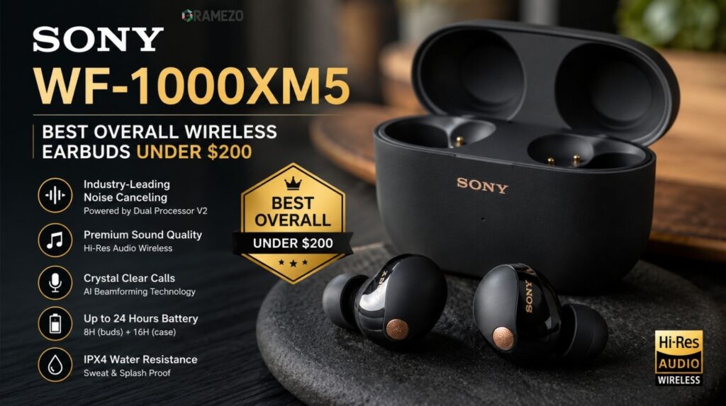 Sony WF-1000XM5 – Best Overall Wireless Earbuds Under $200